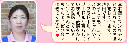 東葛ペット厚木店のスタッフ｜池田のご紹介