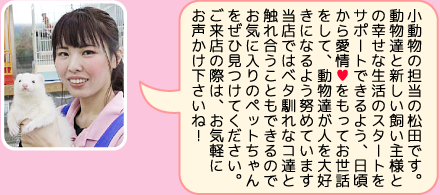 東葛ペット船橋二和店のスタッフ｜松田のご紹介